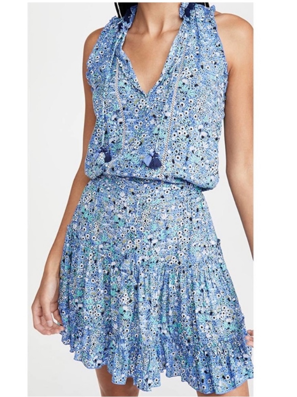 Poupette St Barth Clara Mini Dress Blue Malva Floral Size Small